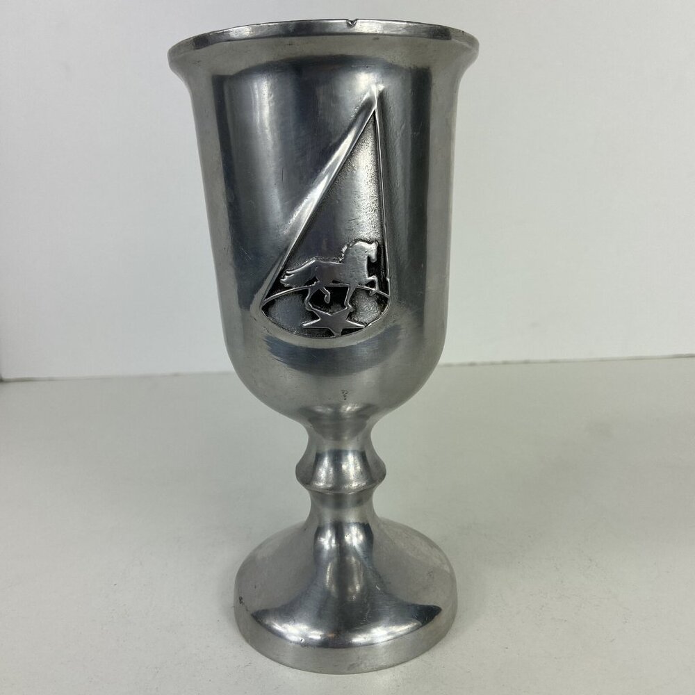 Vtg Pewtarex Pewter 7.25” Goblet Chalice Wine Water Horse Renaissance Pagan F
